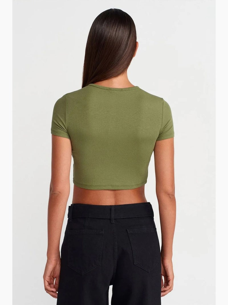 T-shirt corta aderente manica corta con bottoni dilvin Verde kaki - Kiabi