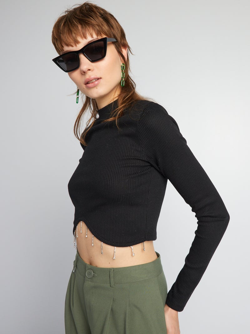 T-shirt corta con gioielli pendenti nero - Kiabi