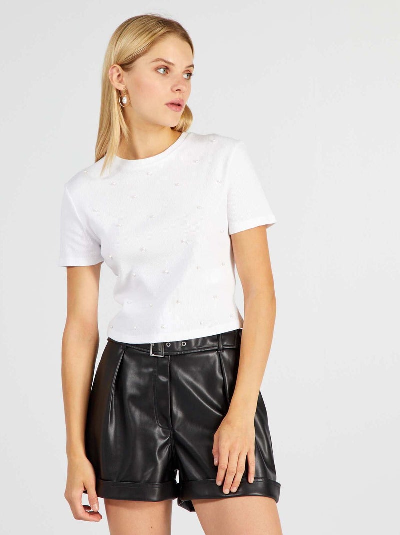 T-shirt corta con perle bianco - Kiabi