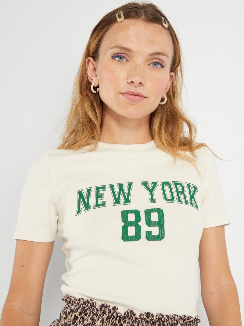 T-shirt corta con stampa stile college BIANCO - Kiabi