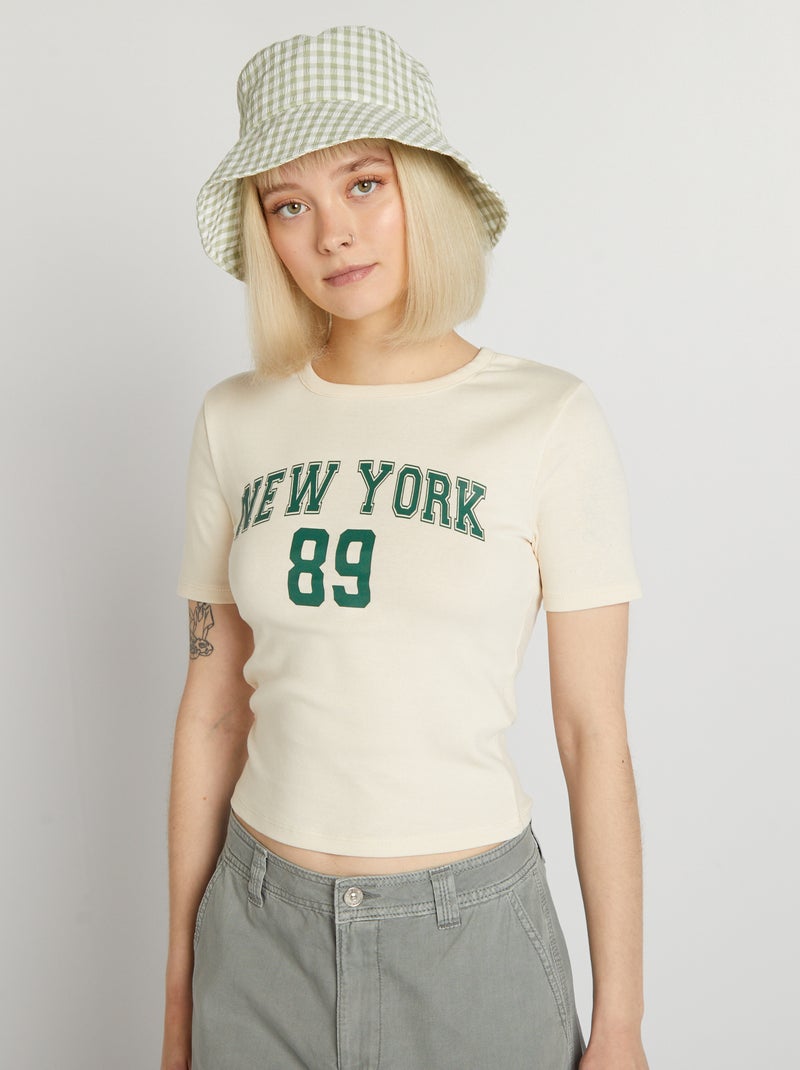 T-shirt corta con stampa università US BIANCO - Kiabi