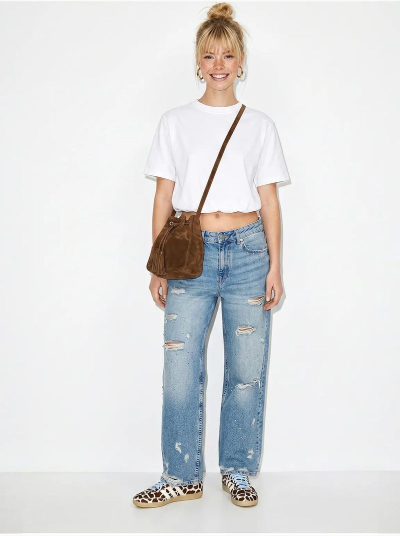 T-shirt corta da donna con girocollo lucci Bianco - Kiabi