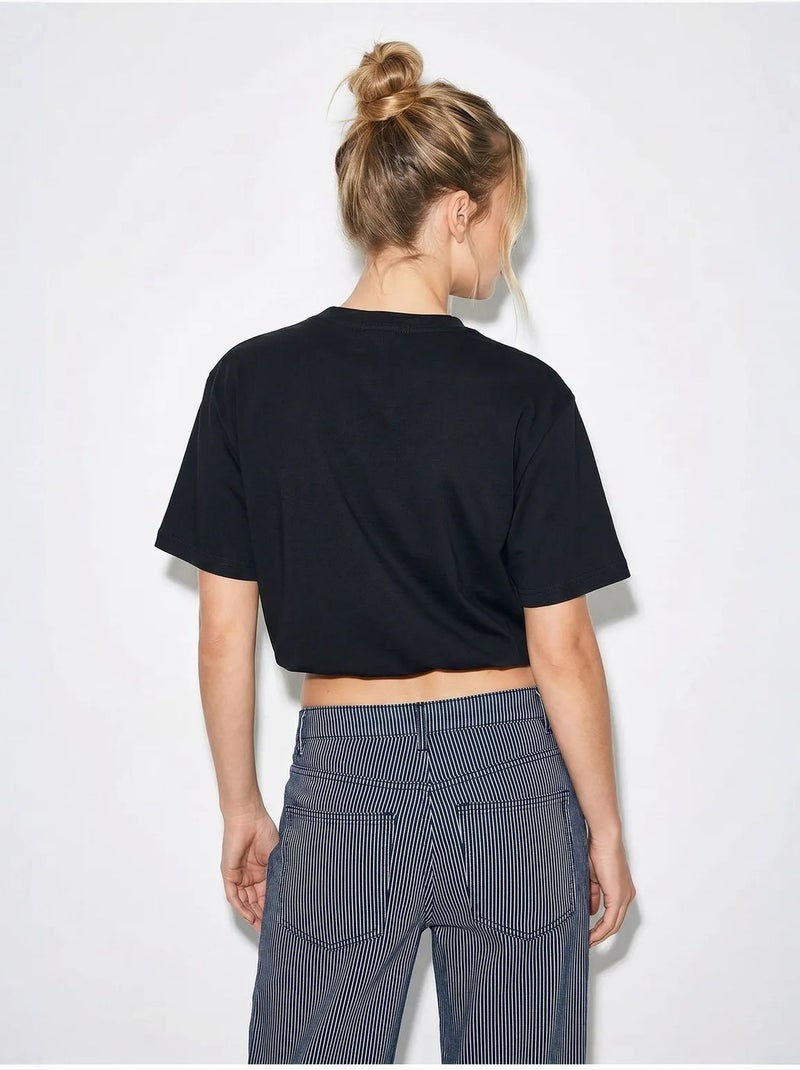 T-shirt corta da donna con girocollo lucci Nero - Kiabi