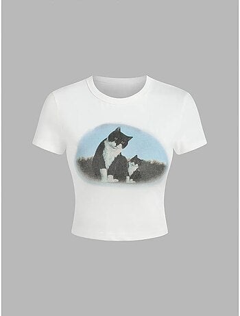 T-shirt corta in cotone stampato hiccup