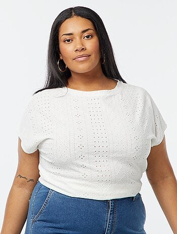 T-shirt corta in maglia traforata a maniche corte