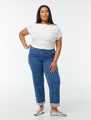 T-shirt corta in maglia traforata a maniche corte