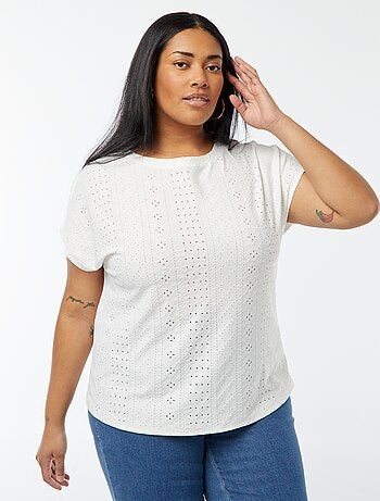 T-shirt corta in maglia traforata a maniche corte