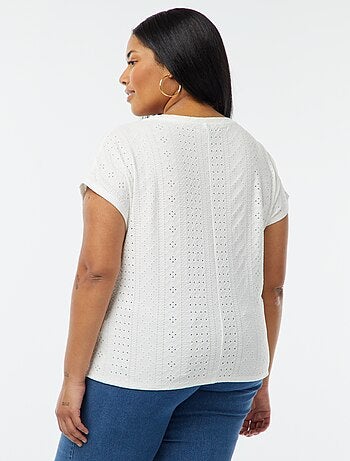 T-shirt corta in maglia traforata a maniche corte