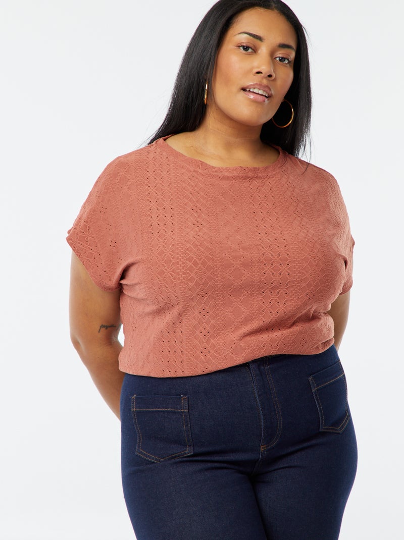 T-shirt corta in maglia traforata a maniche corte Rosa - Kiabi