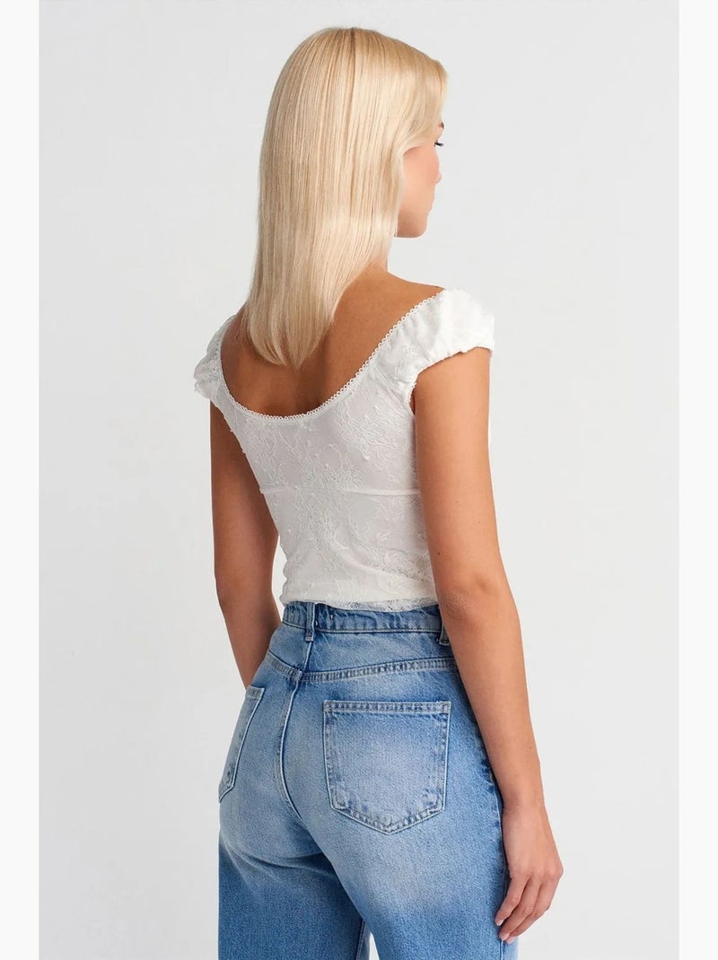 T-shirt corta in pizzo aderente manica corta dilvin Bianco - Kiabi