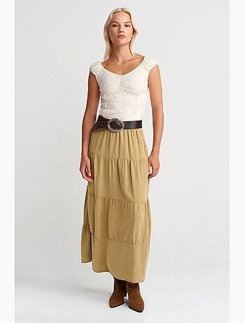 T-shirt corta in pizzo aderente manica corta dilvin