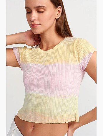 T-shirt corta sfumata a costine in maglia manica corta dilvin