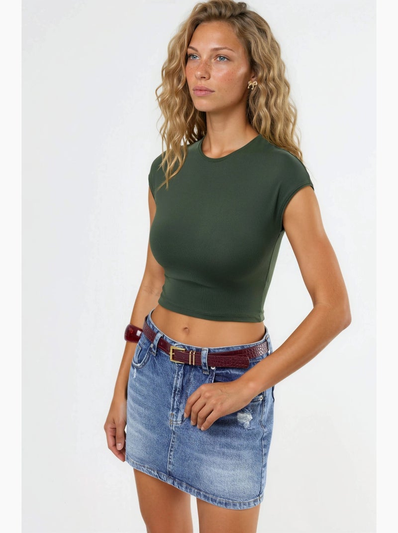 T-shirt corta tinta unita con girocollo busem Cachi - Kiabi