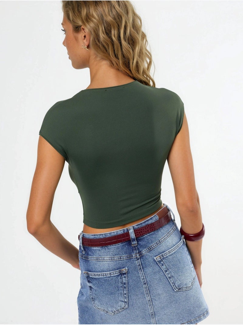 T-shirt corta tinta unita con girocollo busem Cachi - Kiabi