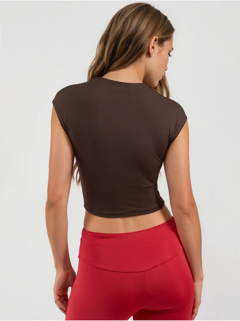 T-shirt corta tinta unita con girocollo busem Marrone - Kiabi