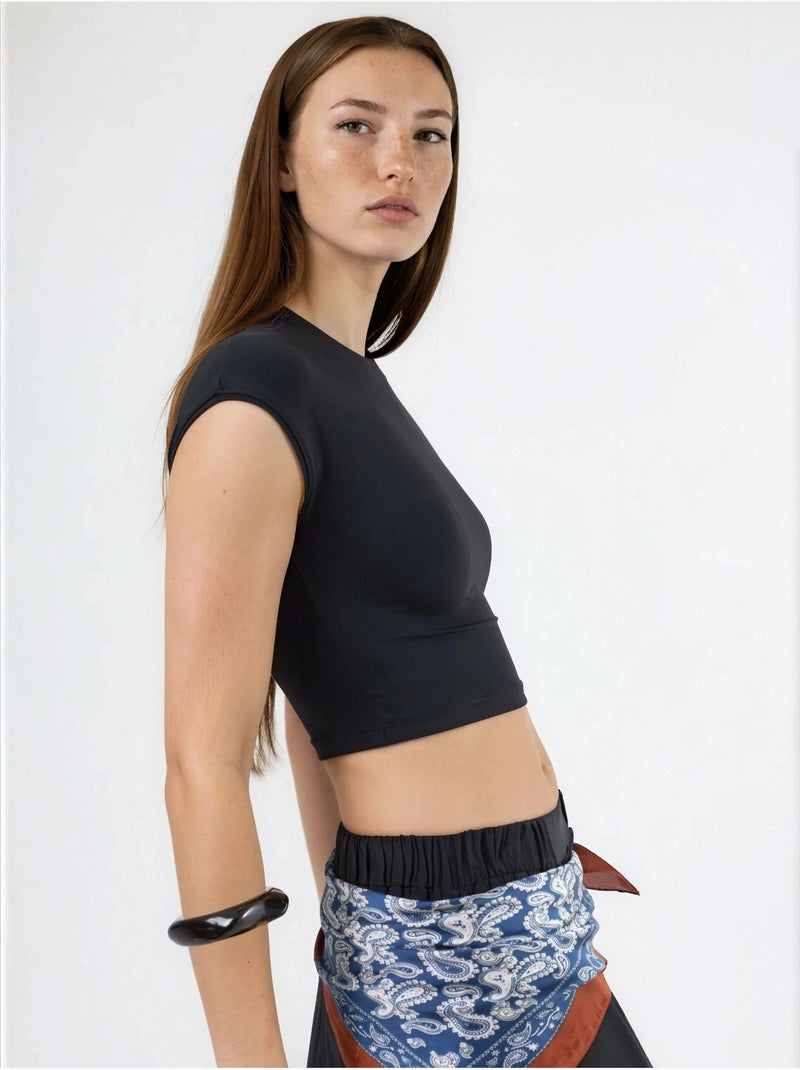 T-shirt corta tinta unita con girocollo busem Nero - Kiabi