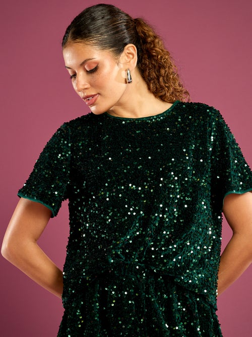 T-shirt corto con paillettes - Kiabi