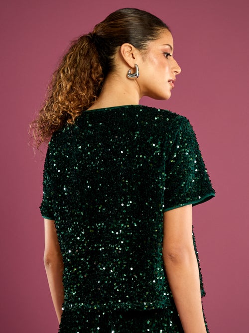 T-shirt corto con paillettes - Kiabi