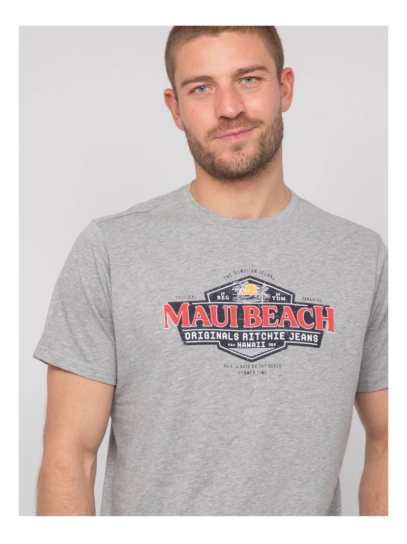 T-shirt cotone con motivi NELIOTE Grigio melangiato - Kiabi