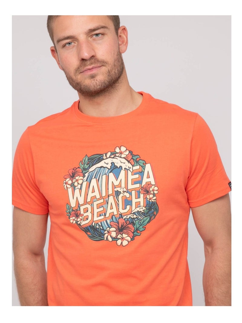 T-shirt cotone con motivi NEWILMO Arancione corallo - Kiabi
