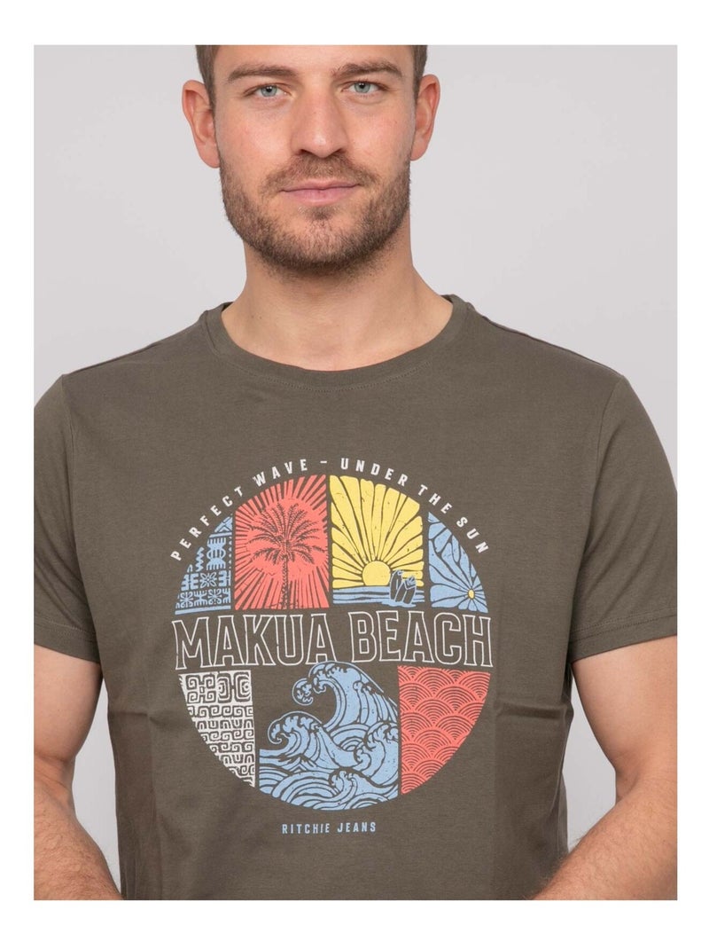 T-shirt cotone con motivi NORDOIT Cachi - Kiabi