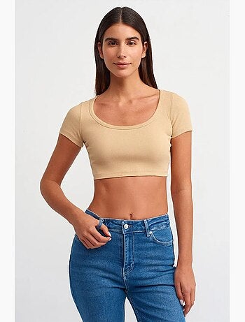 T-shirt crop a coste da donna dilvin