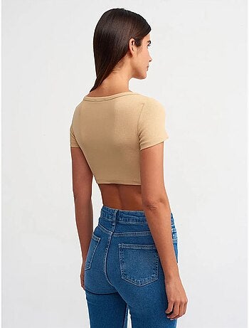 T-shirt crop a coste da donna dilvin