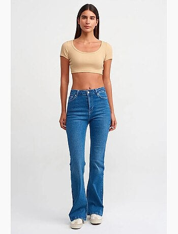 T-shirt crop a coste da donna dilvin