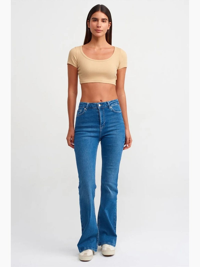 T-shirt crop a coste da donna dilvin Beige chiaro - Kiabi