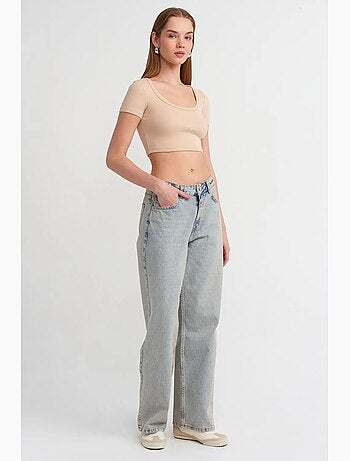 T-shirt crop a coste da donna dilvin