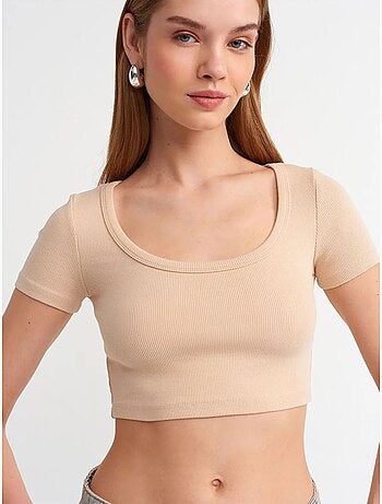 T-shirt crop a coste da donna dilvin