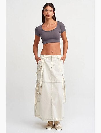 T-shirt crop a coste da donna dilvin