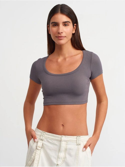 T-shirt crop a coste da donna dilvin - Kiabi