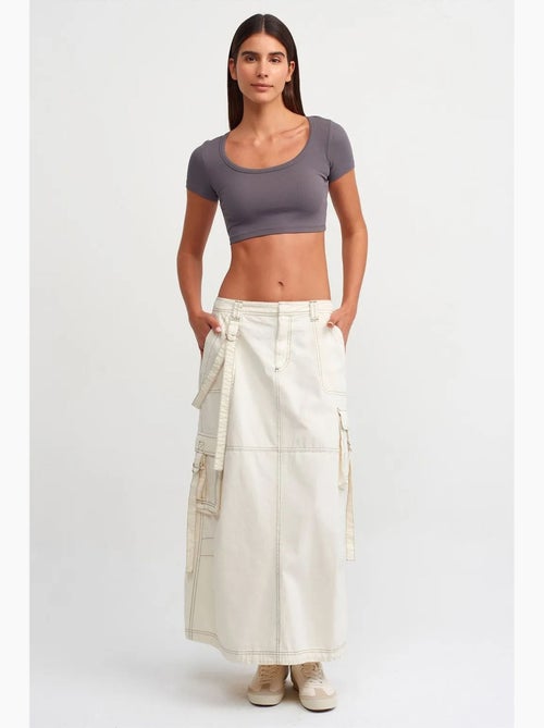 T-shirt crop a coste da donna dilvin - Kiabi