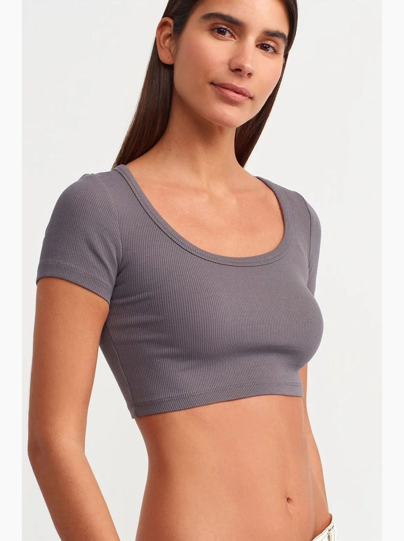 T-shirt crop a coste da donna dilvin Grigio - Kiabi