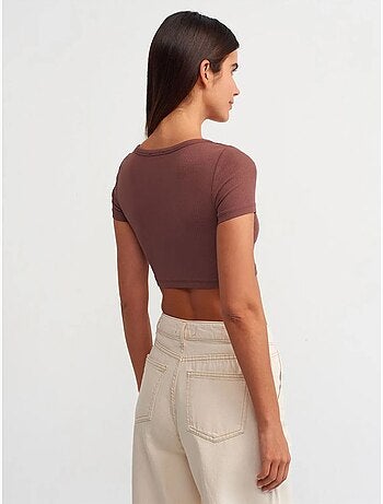 T-shirt crop a coste da donna dilvin