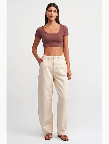 T-shirt crop a coste da donna dilvin