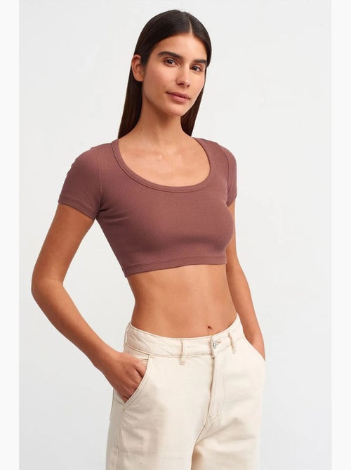T-shirt crop a coste da donna dilvin - Kiabi