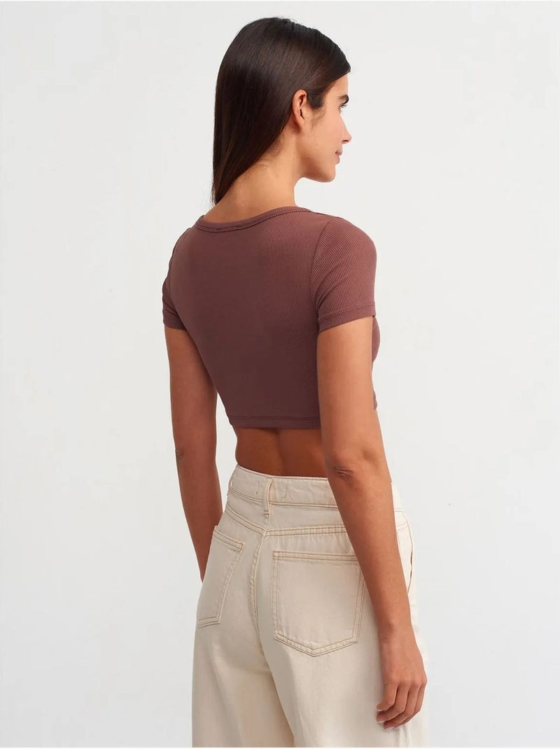 T-shirt crop a coste da donna dilvin Malva - Kiabi