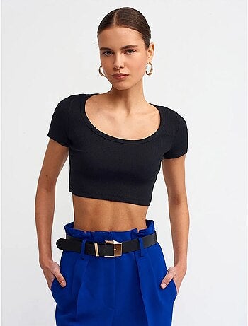 T-shirt crop a coste da donna dilvin