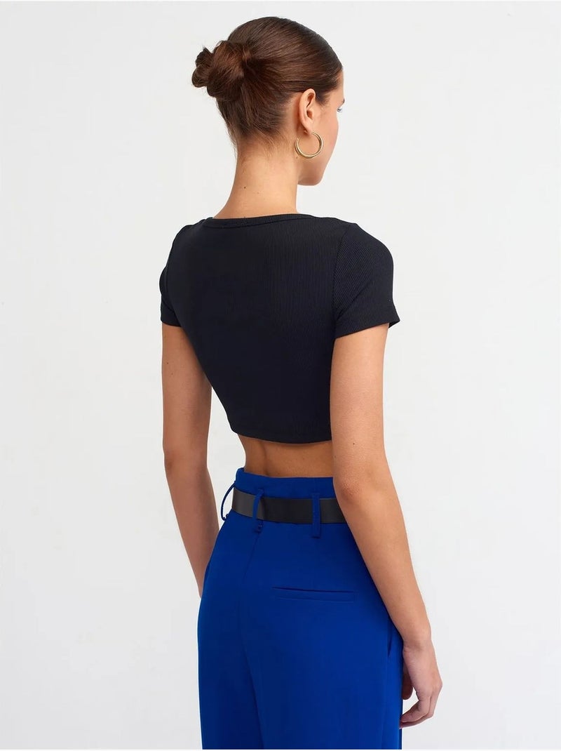 T-shirt crop a coste da donna dilvin Nero - Kiabi