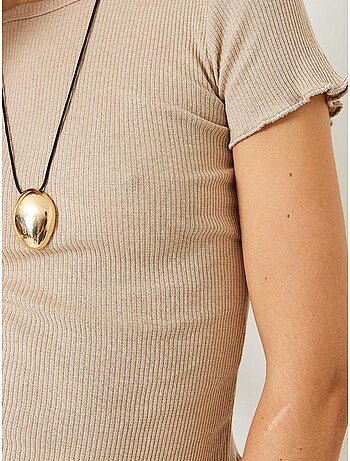 T-shirt crop a costine con girocollo e dettaglio bordo ondulato lucci
