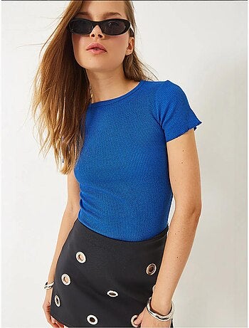 T-shirt crop a costine con girocollo e dettaglio bordo ondulato lucci