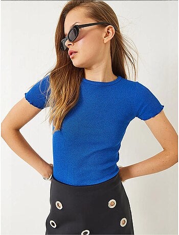 T-shirt crop a costine con girocollo e dettaglio bordo ondulato lucci