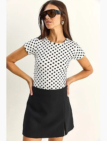 T-shirt crop a pois con girocollo lucci