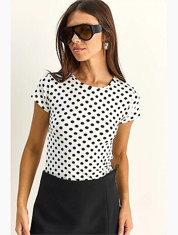 T-shirt crop a pois con girocollo lucci