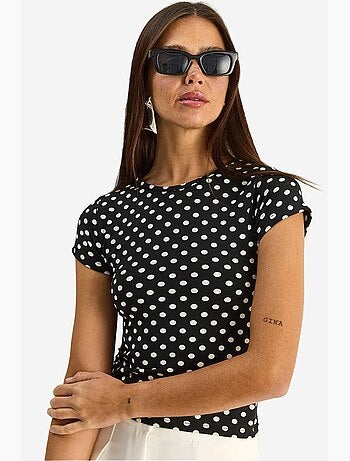 T-shirt crop a pois con girocollo lucci