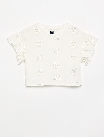 T-shirt crop con ricamo sangallo
