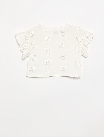 T-shirt crop con ricamo sangallo