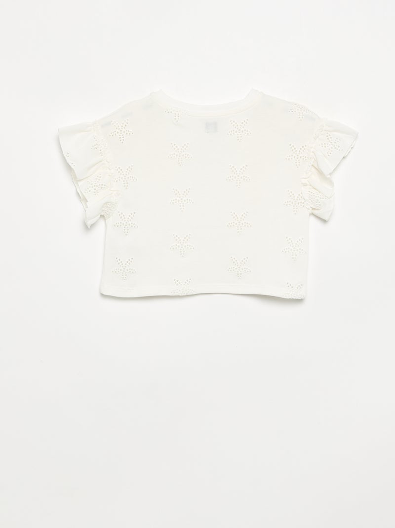 T-shirt crop con ricamo sangallo Bianco - Kiabi
